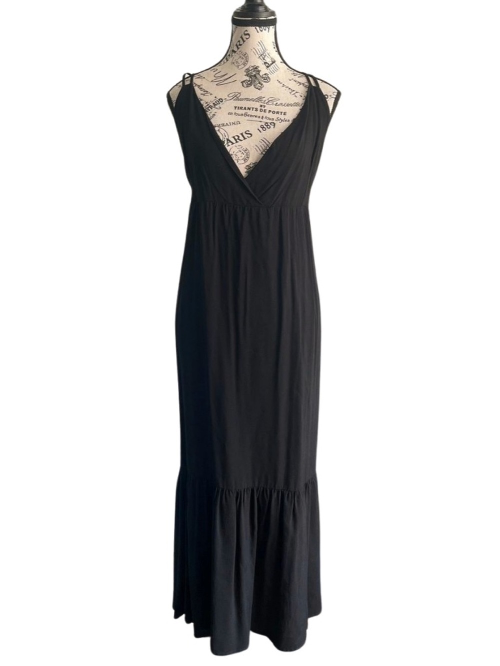 George Black Rayon Tiered Maxi Slip Dress Boho Coastal Cowgirl Large Resort